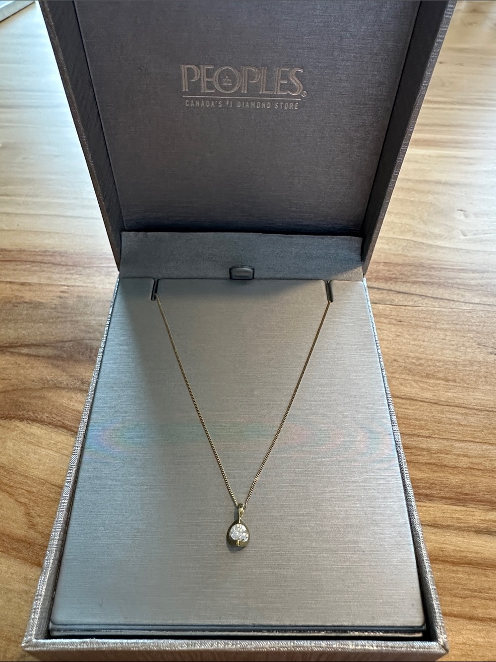 Gold Solitaire Pendant Necklace in Gold with Clear Stone